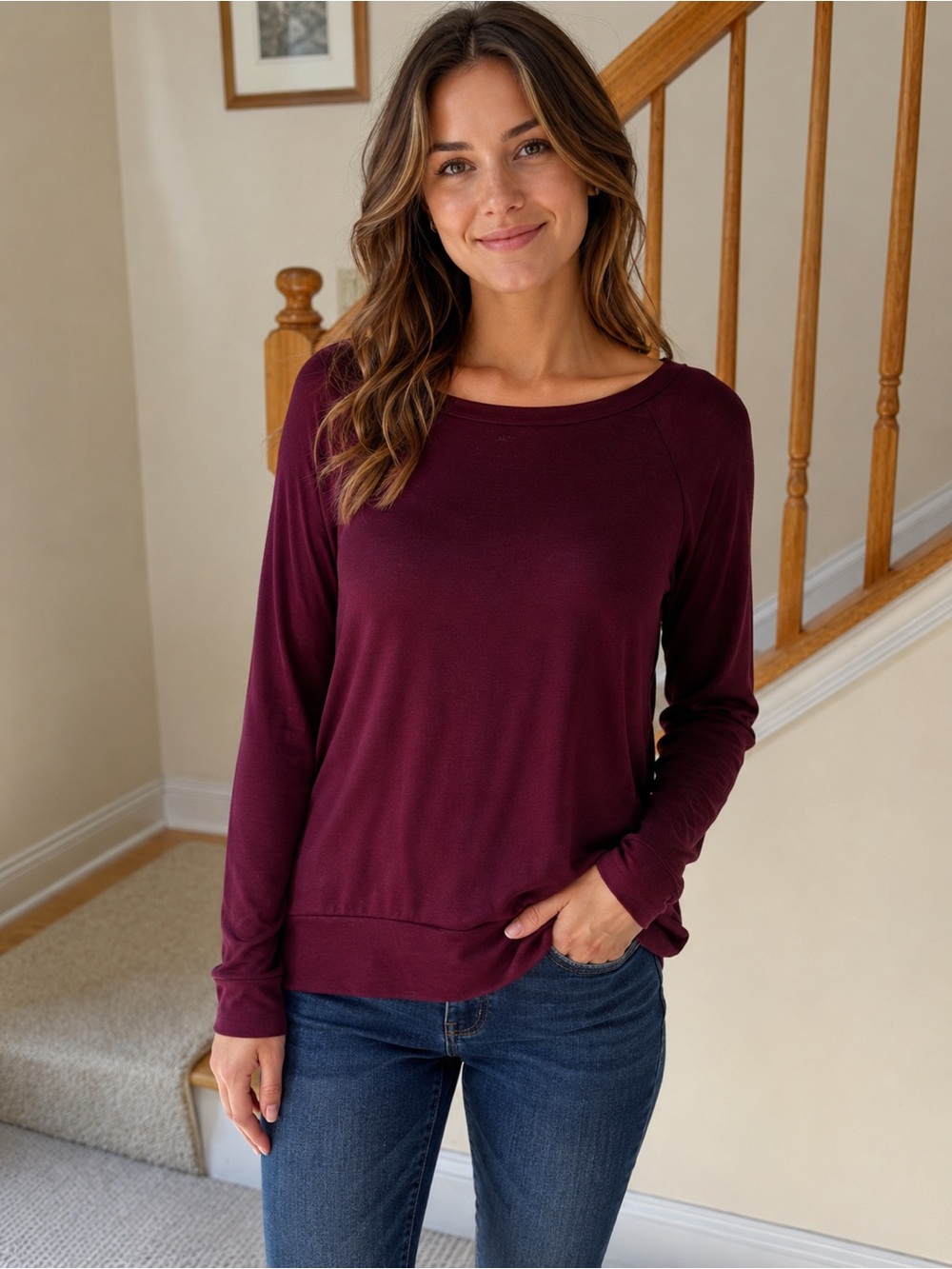 GAP Women's Deep Plum Scoop Neck Pullover